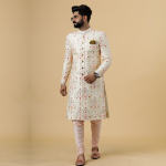 Alluring Beige Floral Thread Embroidered Sherwani for Men | Father Son Combo | Perfect Groom Wear